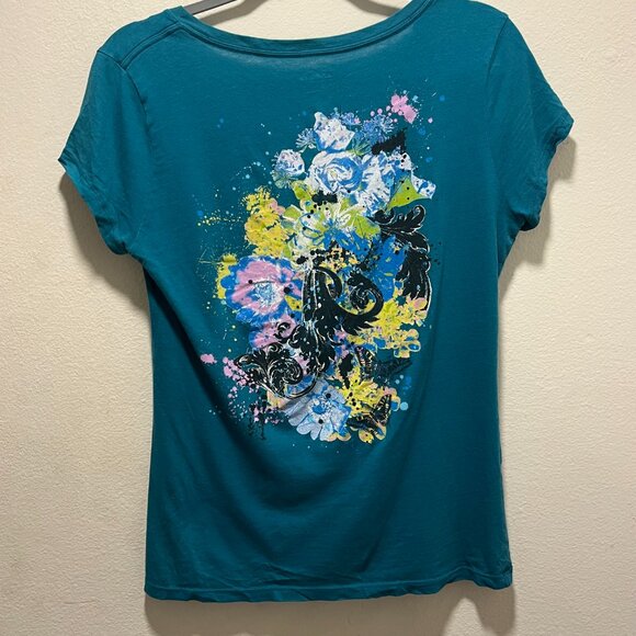 EXPRESS Cap-Sleeveless Wide Neck BUTTERFLY graphic Top T-Shirt Large - Picture 2 of 6